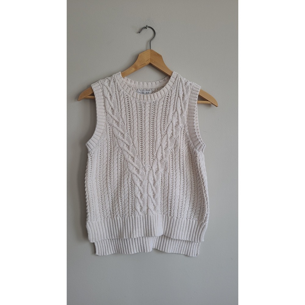 Rachel Zoe Women Cream Cable Knit Sweater Vest Sleeveless‎ Crew Neck Small